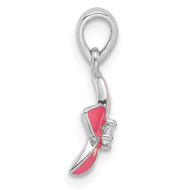 Sterling Silver Rhodium Plated Pink Enamel & CZ Flower Children's Pendant