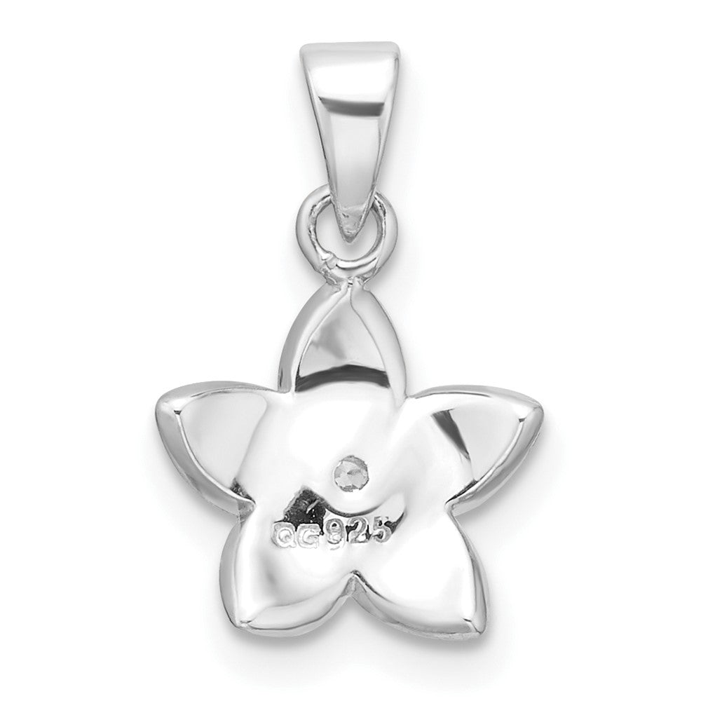 Sterling Silver Rhodium Plated Pink Enamel & CZ Flower Children's Pendant