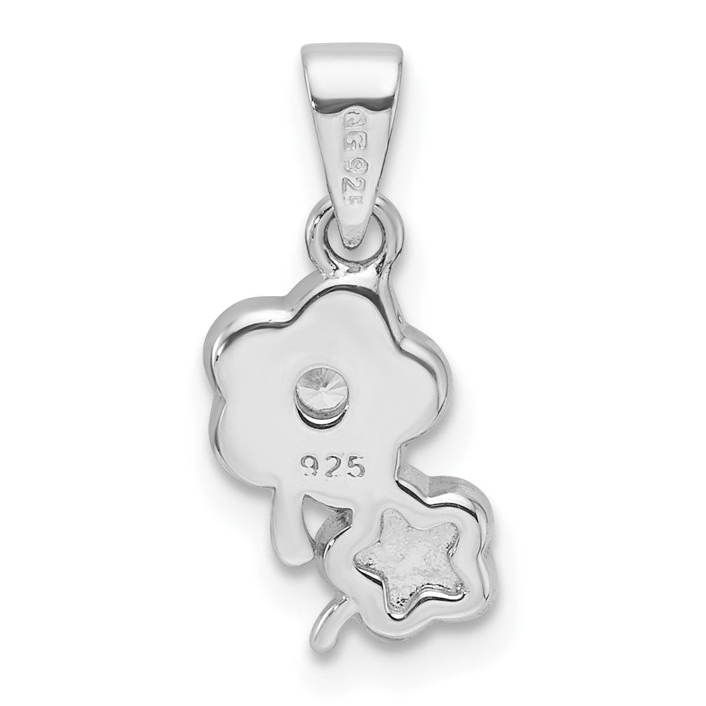 Sterling Silver Rhodium Plated Blue/pink Enamel & CZ Floral Children's Pendant