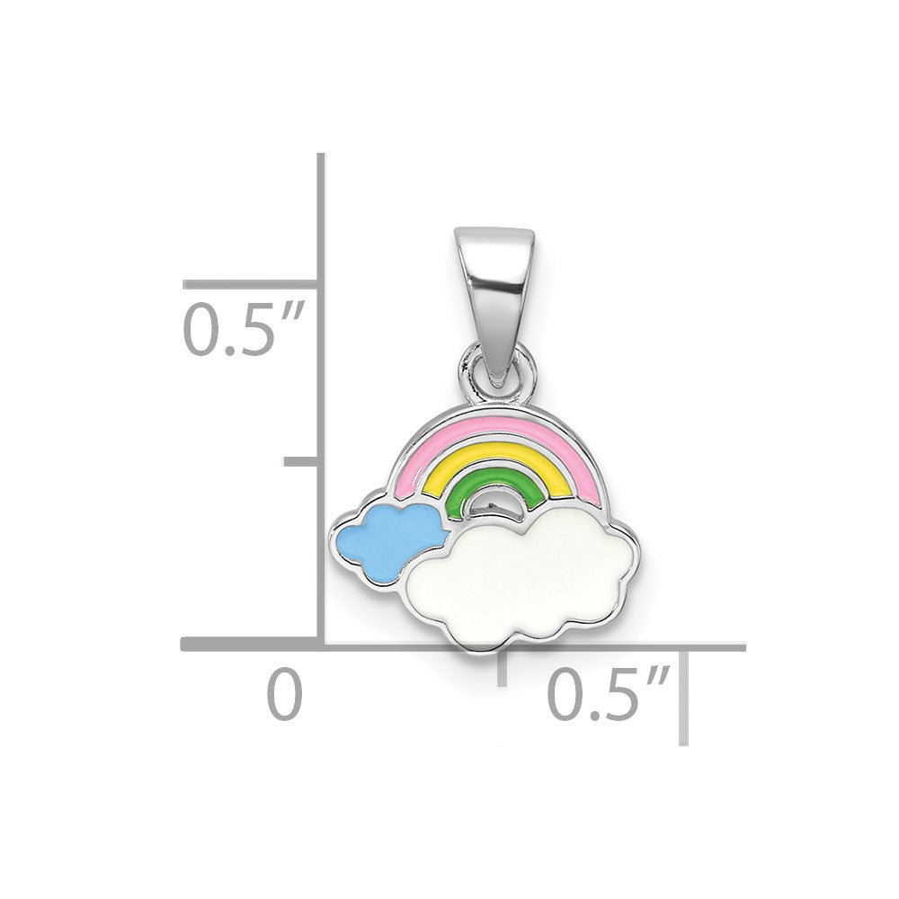 Sterling Silver Rhodium Plated Multi-Color Enamel Rainbow Children's Pendant