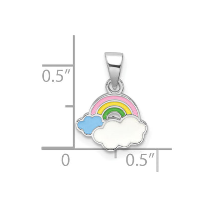 Sterling Silver Rhodium Plated Multi-Color Enamel Rainbow Children's Pendant