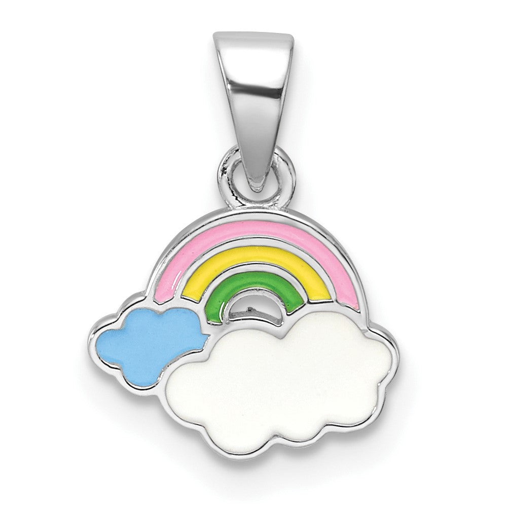 Sterling Silver Rhodium Plated Multi-Color Enamel Rainbow Children's Pendant