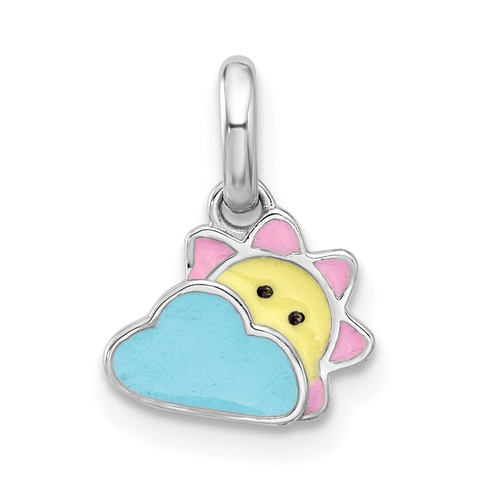 Sterling Silver Rhodium-Plated Enameled Sun & Cloud Children's Pendant