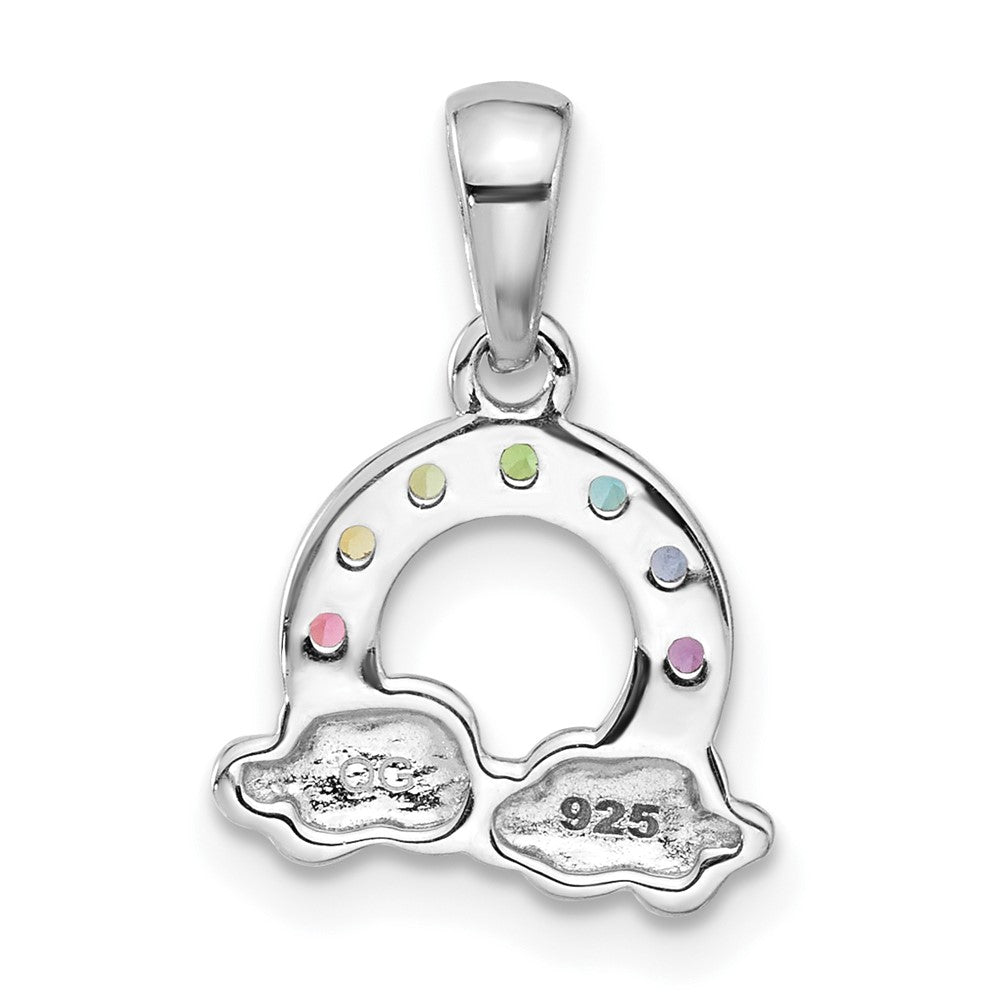 Sterling Silver Rhodium Plated Crystal Rainbow & Clouds Children's Pendant