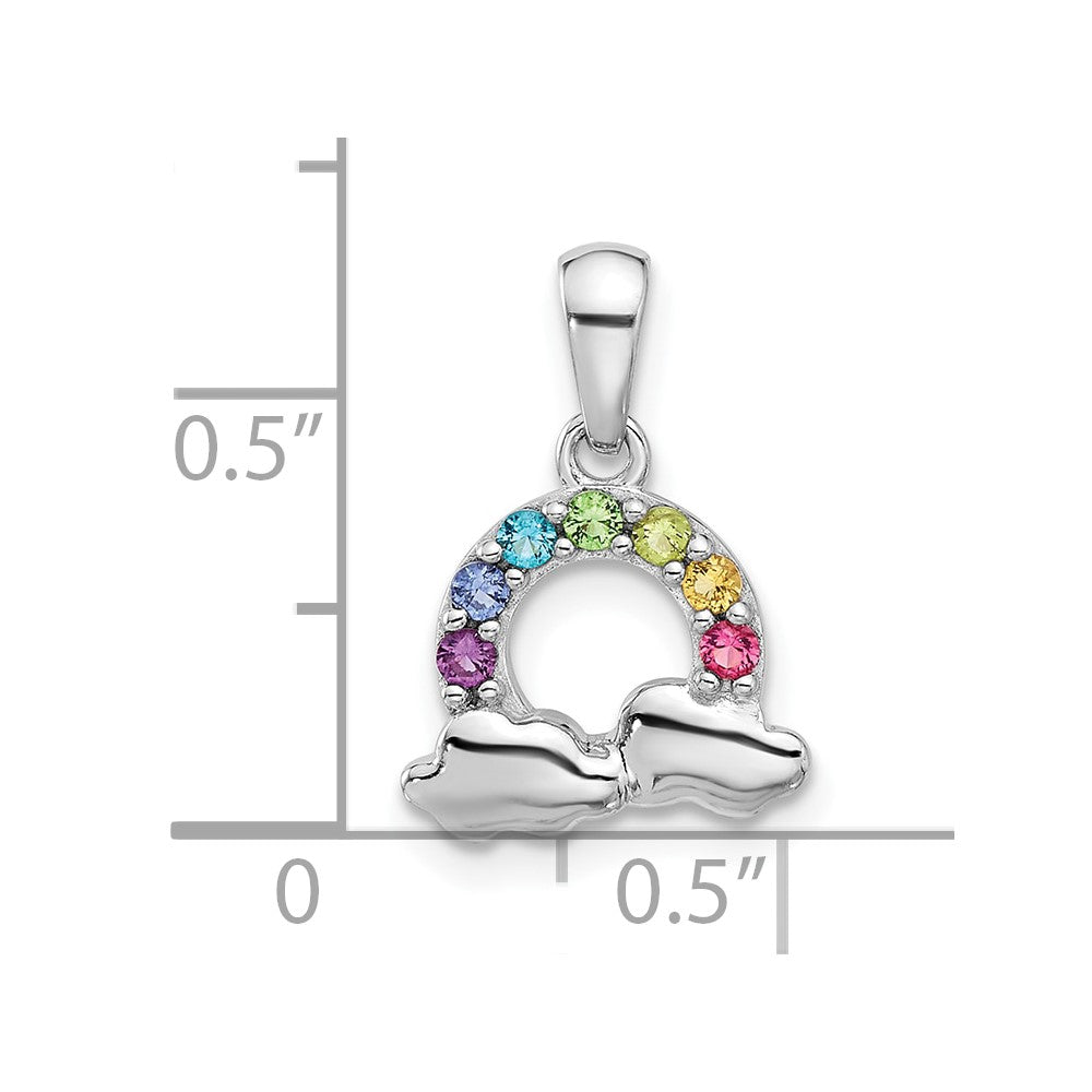 Sterling Silver Rhodium Plated Crystal Rainbow & Clouds Children's Pendant