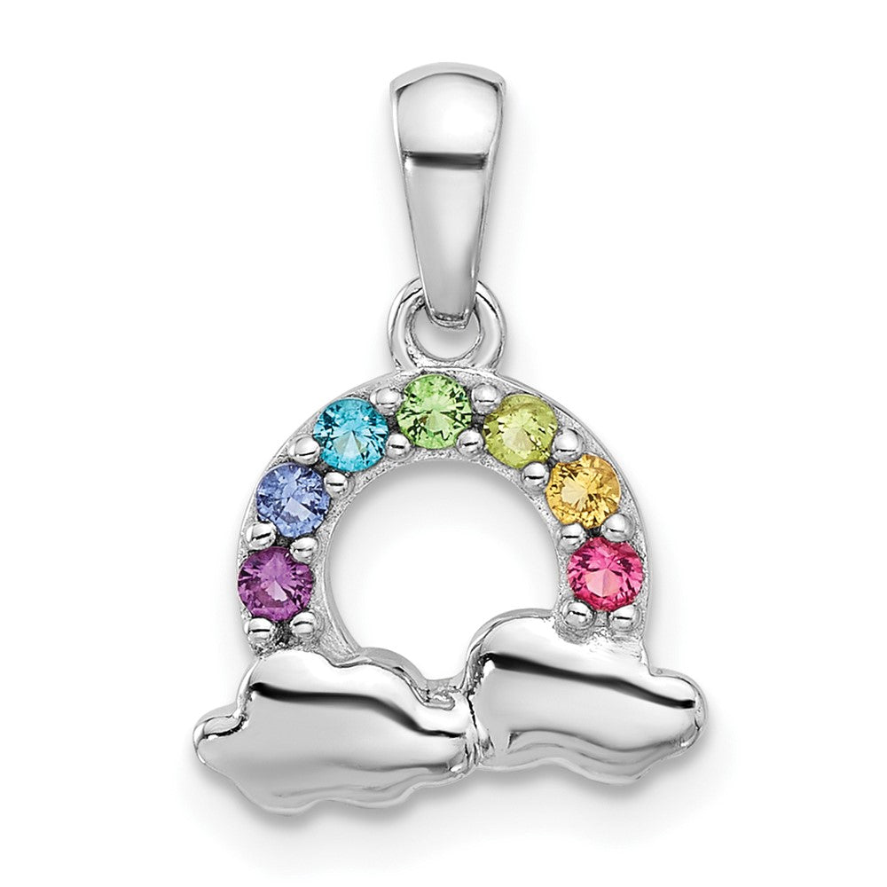 Sterling Silver Rhodium Plated Crystal Rainbow & Clouds Children's Pendant