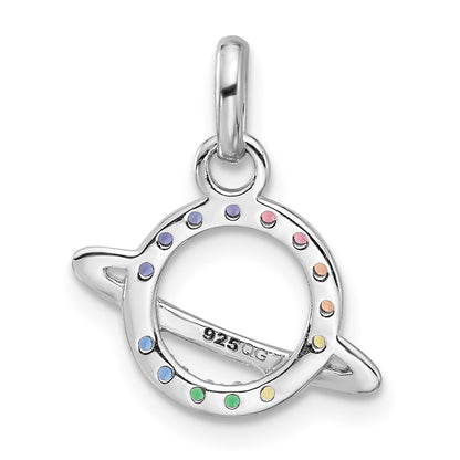 Sterling Silver Rhodium Plated Multi-Color Crystal Planet Children's Pendant