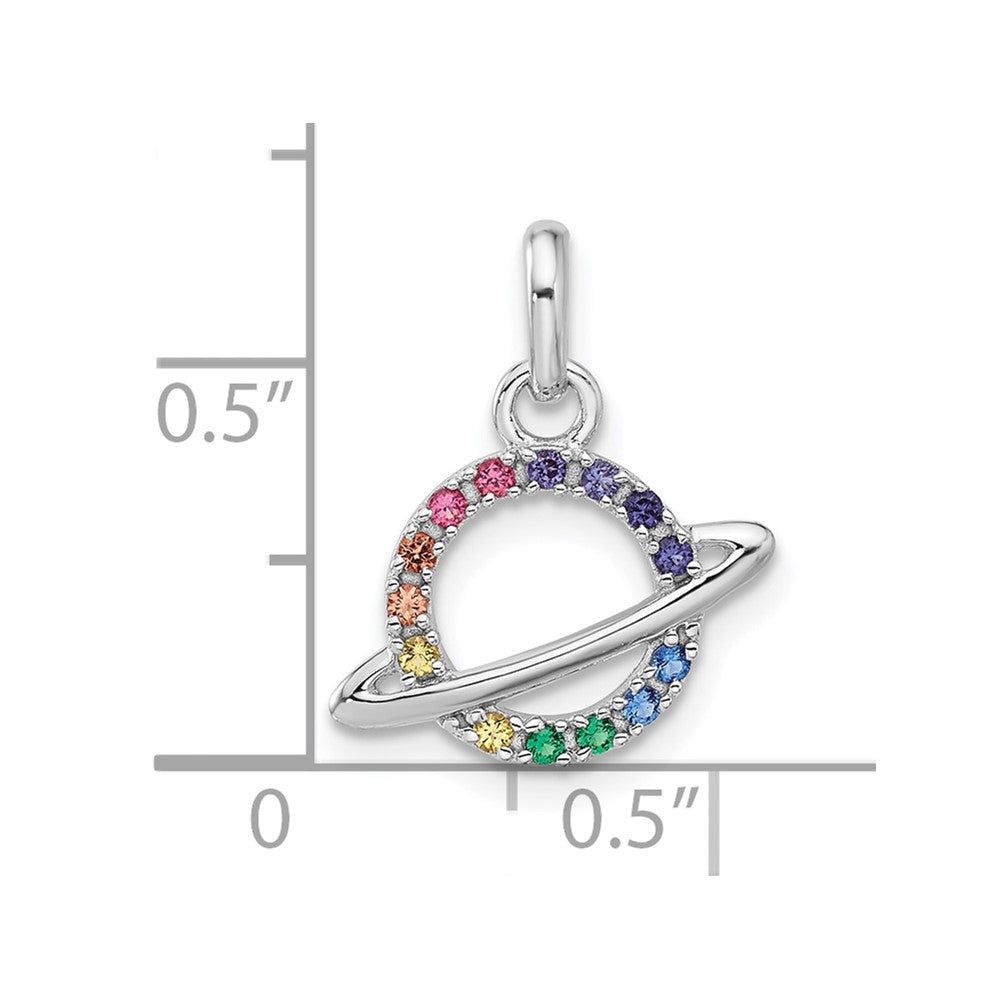 Sterling Silver Rhodium Plated Multi-Color Crystal Planet Children's Pendant