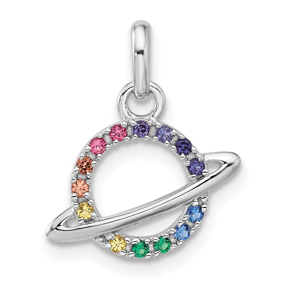 Sterling Silver Rhodium Plated Multi-Color Crystal Planet Children's Pendant