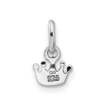 Sterling Silver Rhodium Plated Pink Enameled Heart Crown Children's Pendant