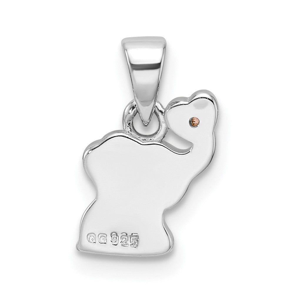 Sterling Silver Rhodium Plated Pink Enamel & CZ Elephant Children's Pendant