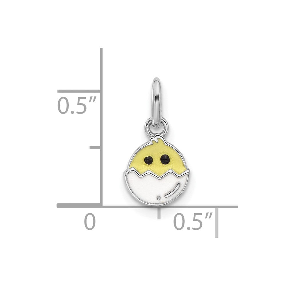 Sterling Silver Rhodium-Plated Enameled Chick in Egg Children's Pendant
