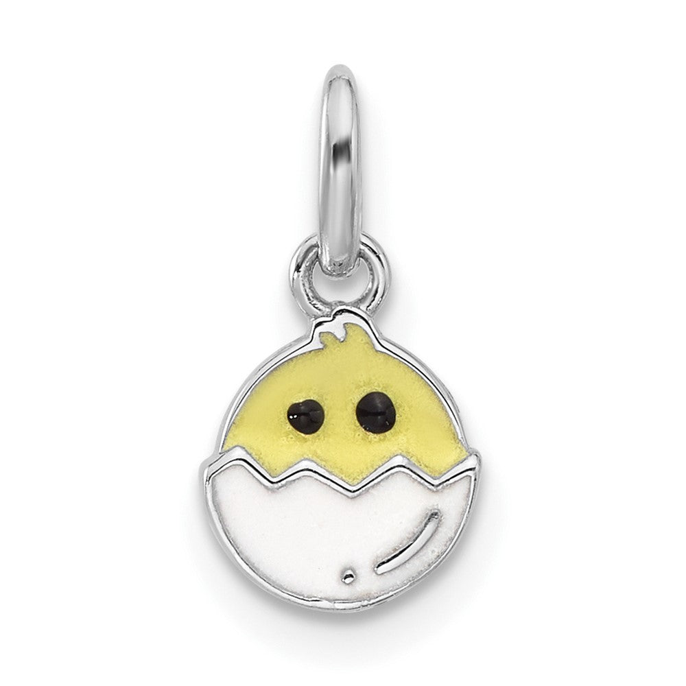 Sterling Silver Rhodium-Plated Enameled Chick in Egg Children's Pendant