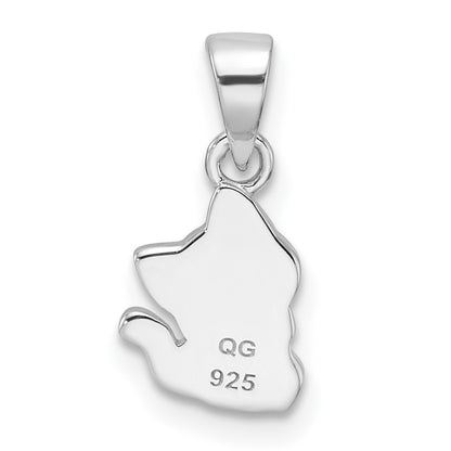 Sterling Silver Rhodium Plated Multi-Color Enameled Cat Children's Pendant