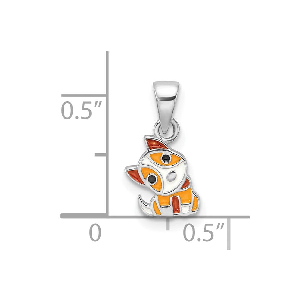 Sterling Silver Rhodium Plated Multi-Color Enameled Dog Children's Pendant