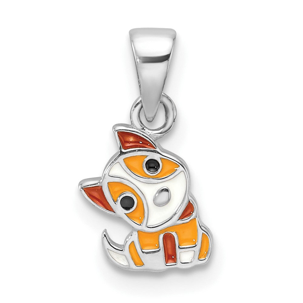 Sterling Silver Rhodium Plated Multi-Color Enameled Dog Children's Pendant