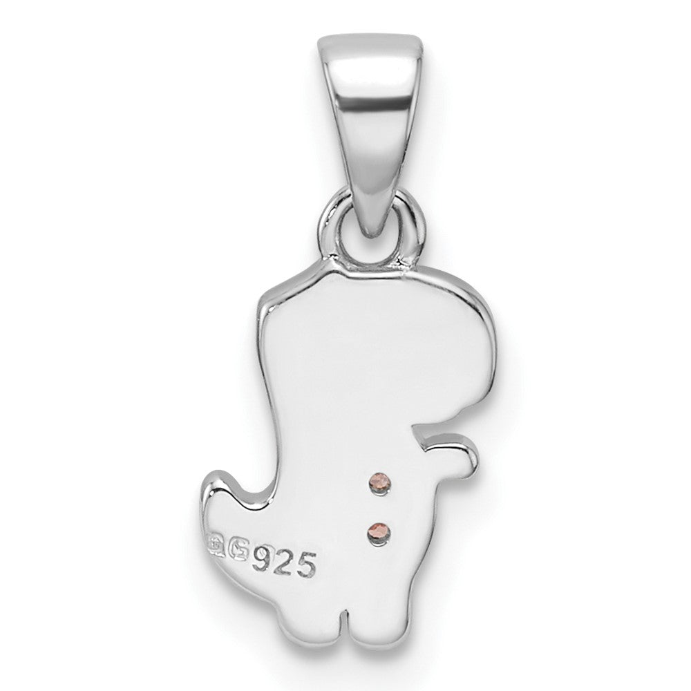 Sterling Silver Rhodium Plated Pink Enamel & CZ Dinosaur Children's Pendant