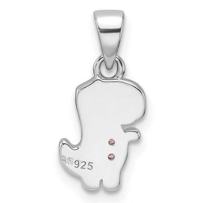 Sterling Silver Rhodium Plated Pink Enamel & CZ Dinosaur Children's Pendant