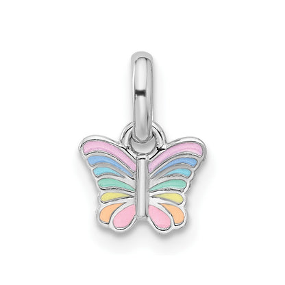 Sterling Silver Rhodium-Plated Children's Small Enamel Butterfly Pendant