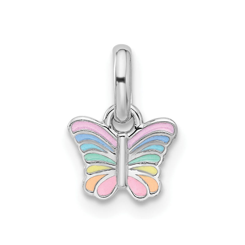 Sterling Silver Rhodium-Plated Children's Small Enamel Butterfly Pendant
