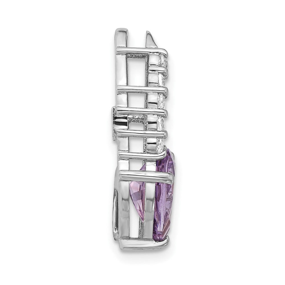 Sterling Silver Rhodium-Plated Amethyst and CZ Chain Slide