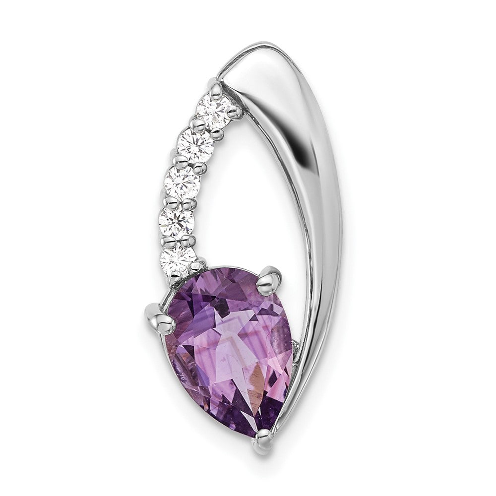 Sterling Silver Rhodium-Plated Amethyst and CZ Chain Slide