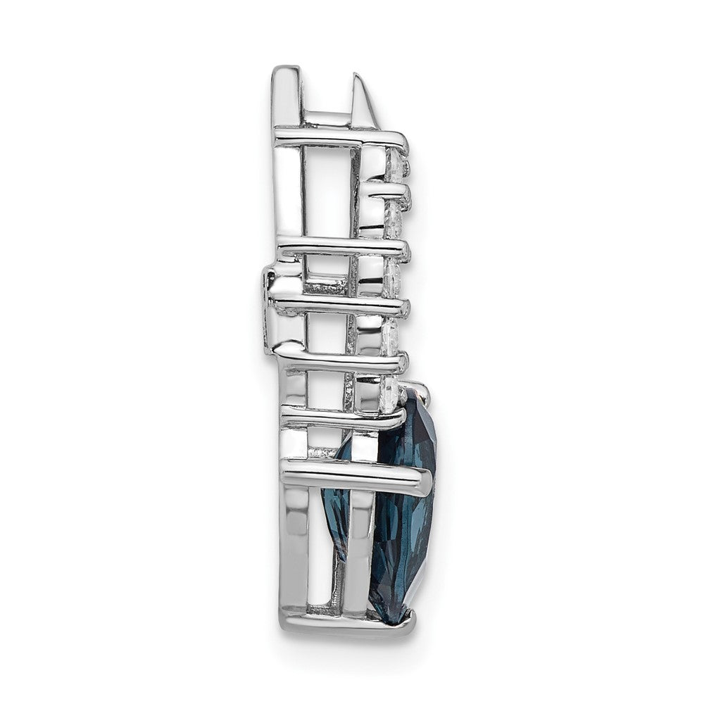 Sterling Silver Rhodium-Plated London Blue Topaz and CZ Chain Slide