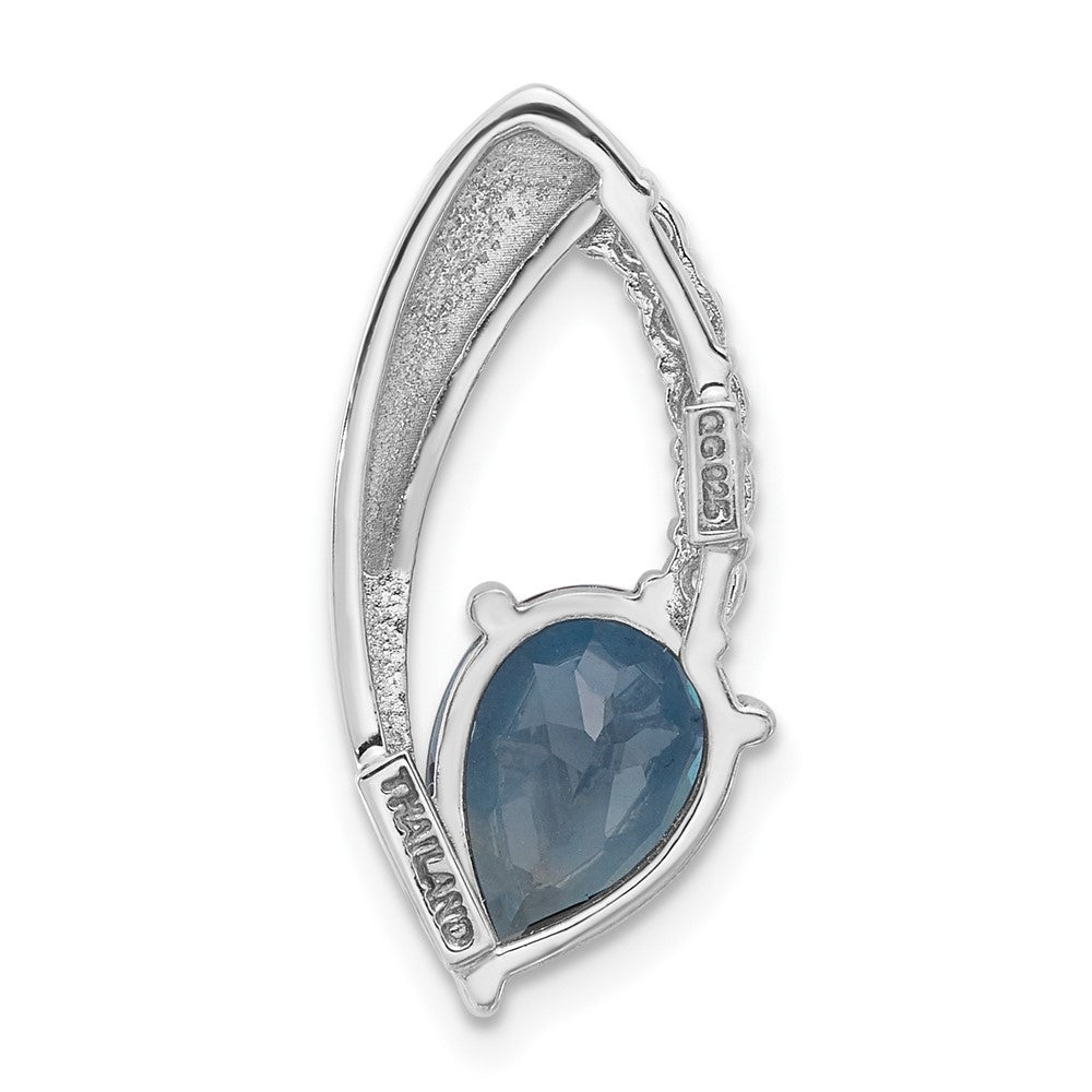 Sterling Silver Rhodium-Plated London Blue Topaz and CZ Chain Slide