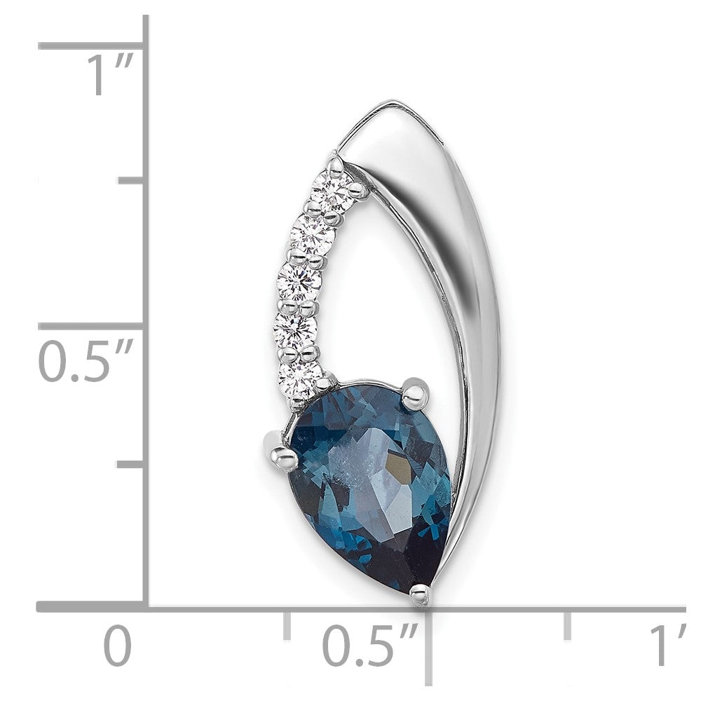 Sterling Silver Rhodium-Plated London Blue Topaz and CZ Chain Slide