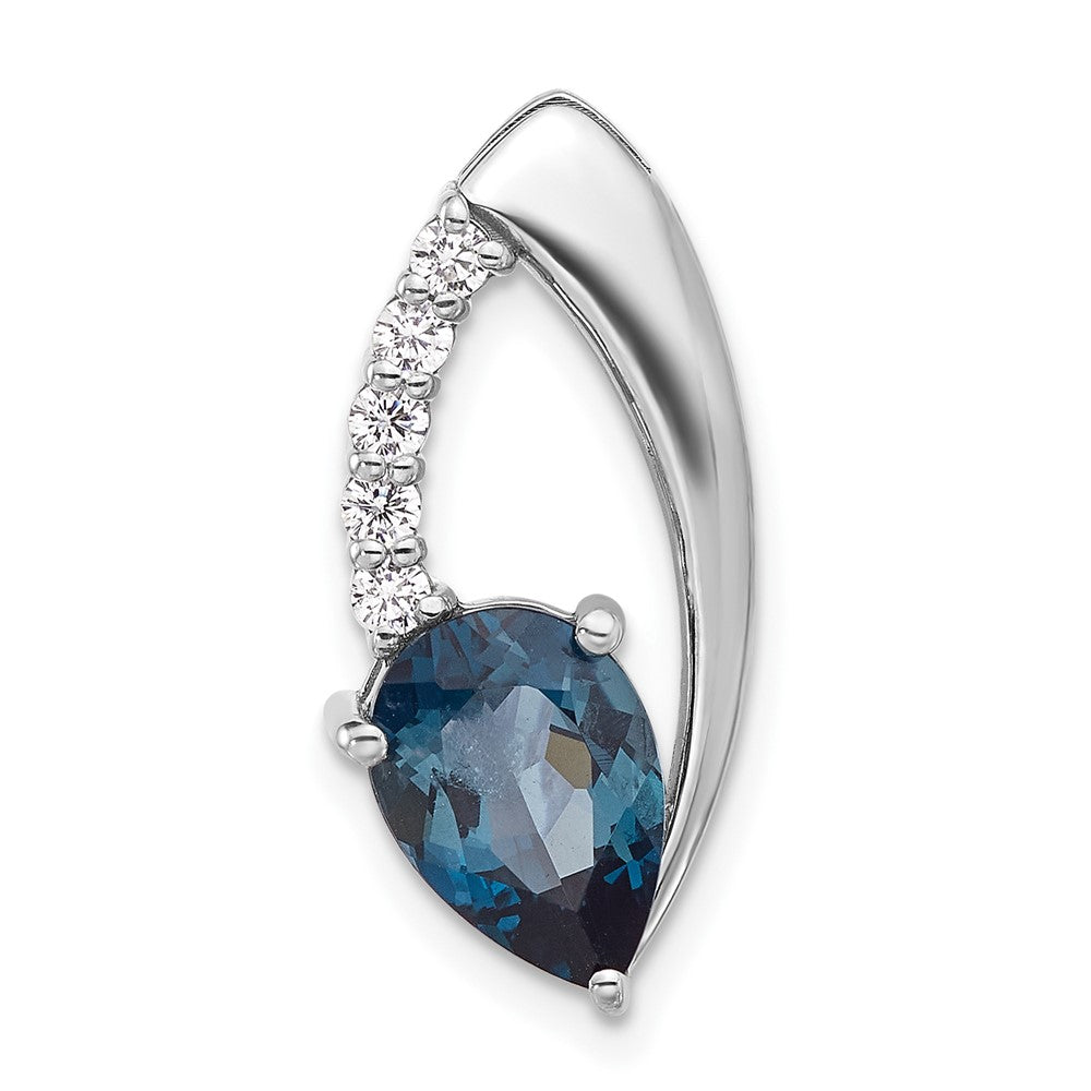 Sterling Silver Rhodium-Plated London Blue Topaz and CZ Chain Slide