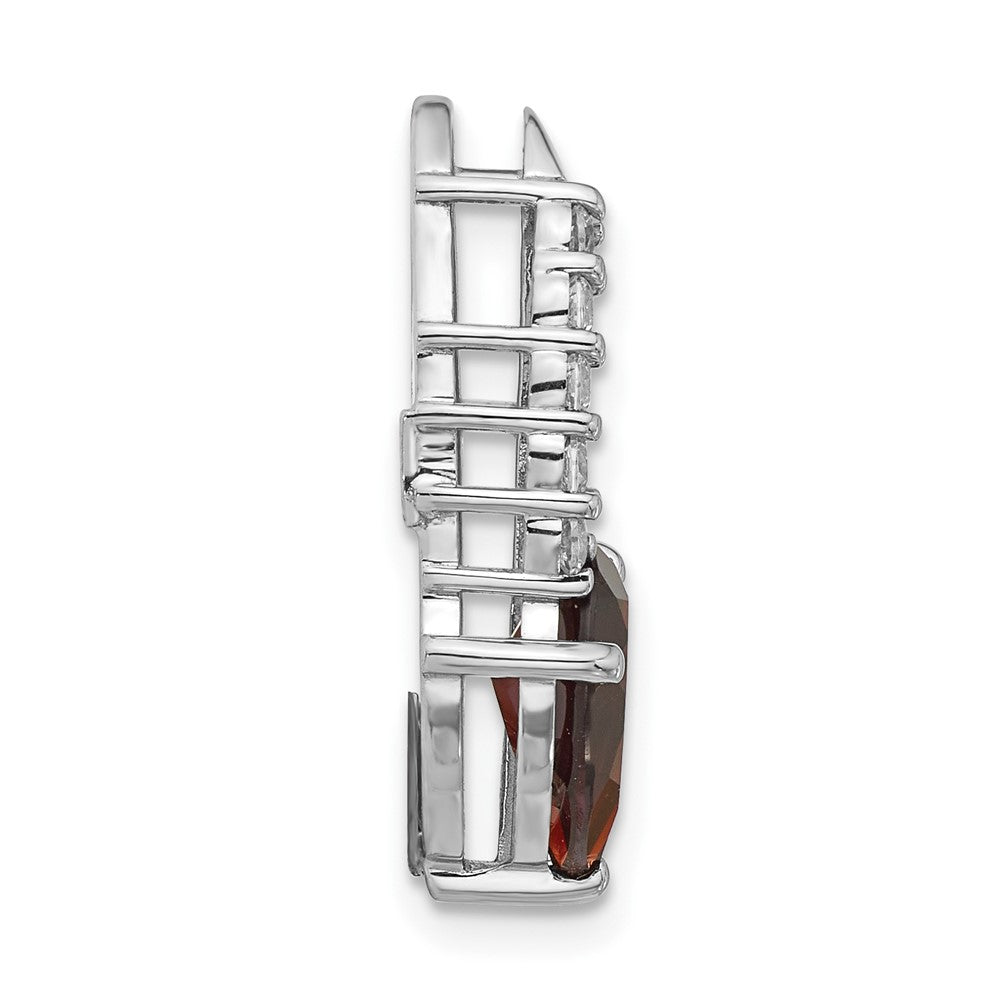 Sterling Silver Rhodium-Plated Garnet and CZ Chain Slide