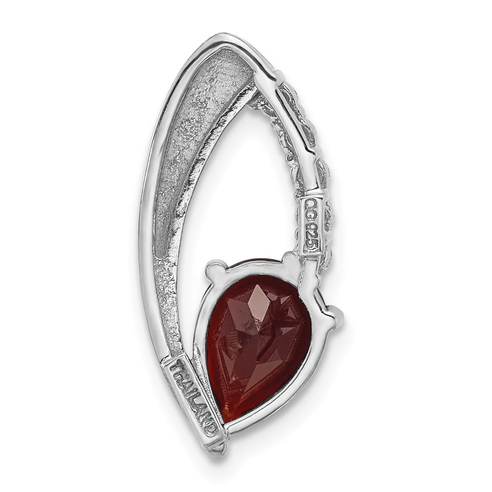 Sterling Silver Rhodium-Plated Garnet and CZ Chain Slide