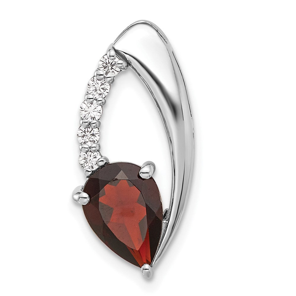 Sterling Silver Rhodium-Plated Garnet and CZ Chain Slide