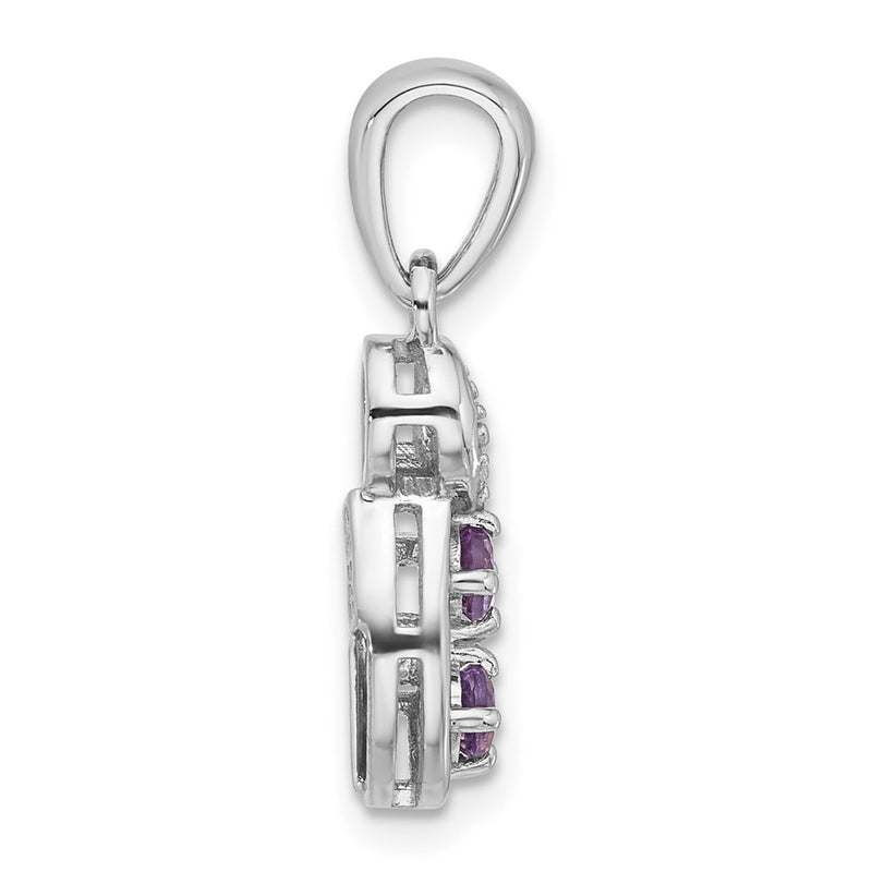 Sterling Silver Rhodium-Plated Amethyst and CZ Swirl Pendant
