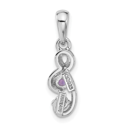 Sterling Silver Rhodium-Plated Amethyst and CZ Swirl Pendant