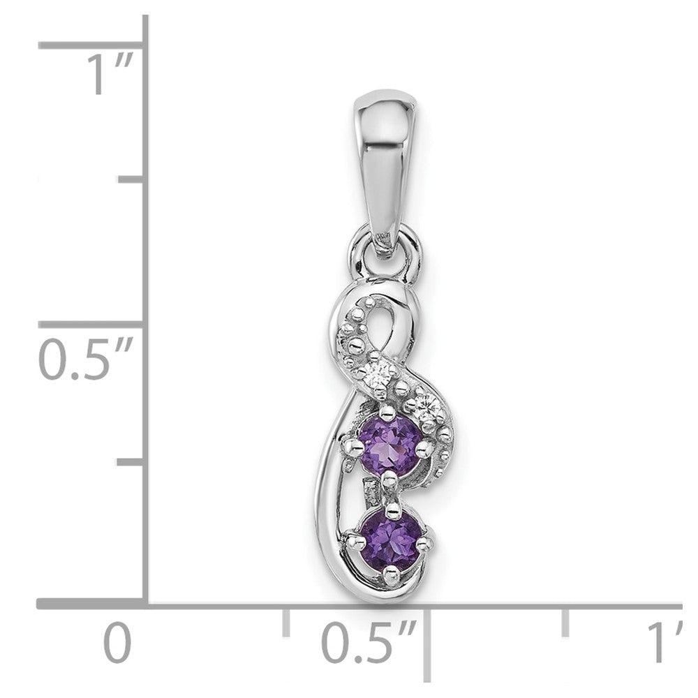 Sterling Silver Rhodium-Plated Amethyst and CZ Swirl Pendant