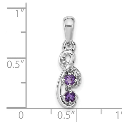Sterling Silver Rhodium-Plated Amethyst and CZ Swirl Pendant