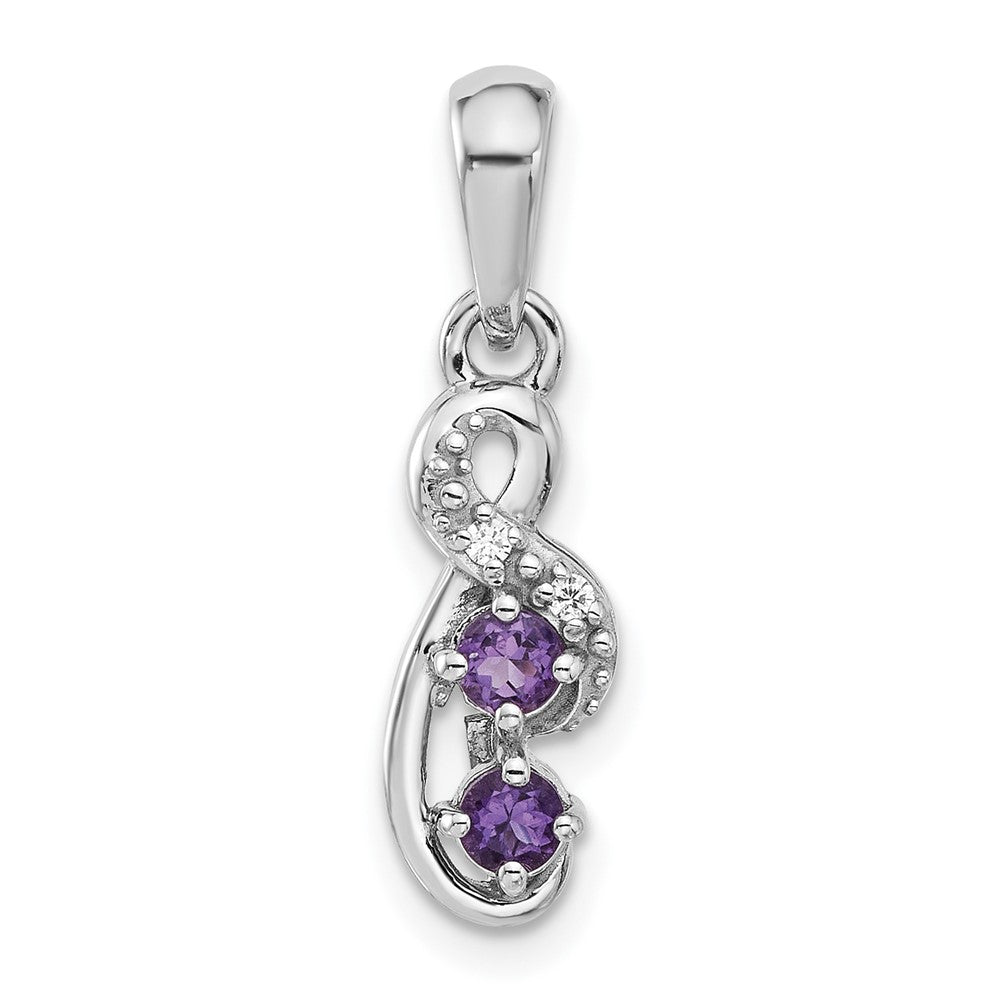 Sterling Silver Rhodium-Plated Amethyst and CZ Swirl Pendant