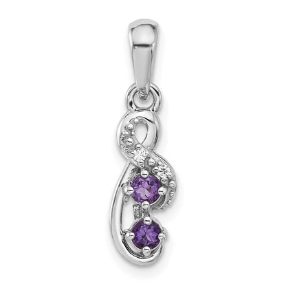 Sterling Silver Rhodium-Plated Amethyst and CZ Swirl Pendant