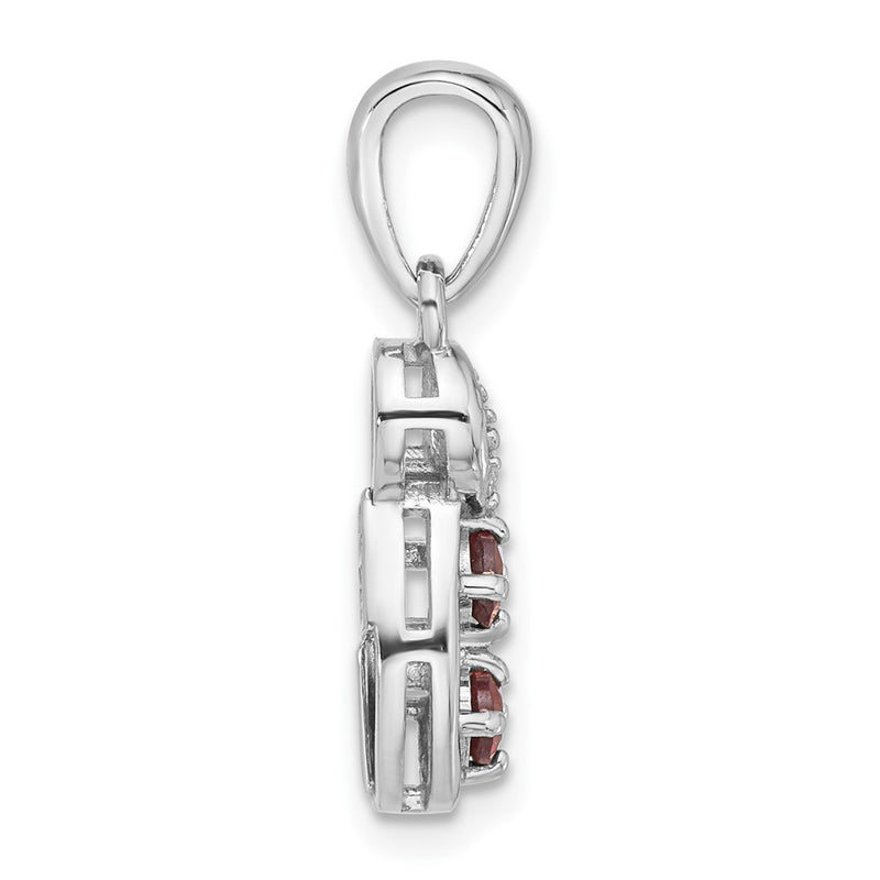 Sterling Silver Rhodium-Plated Garnet and CZ Swirl Pendant