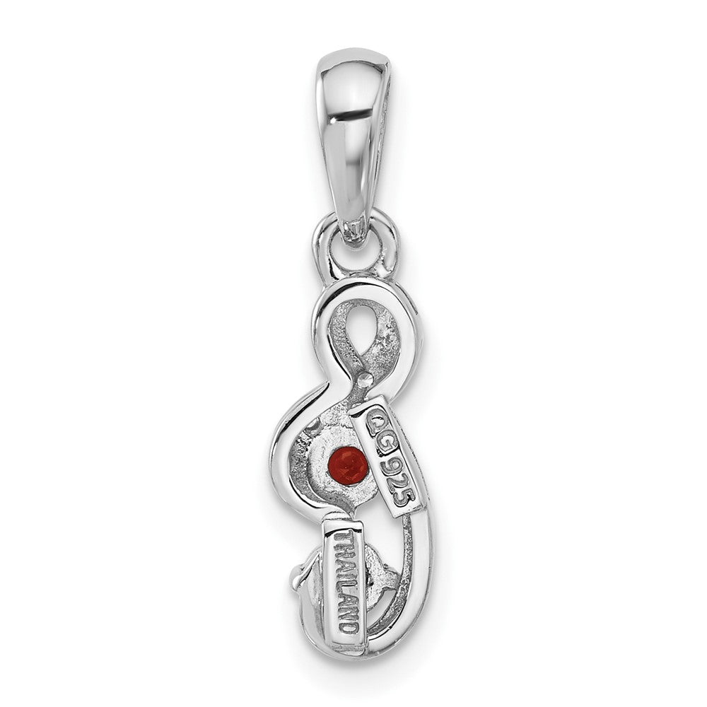 Sterling Silver Rhodium-Plated Garnet and CZ Swirl Pendant