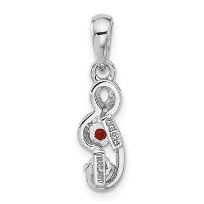Sterling Silver Rhodium-Plated Garnet and CZ Swirl Pendant