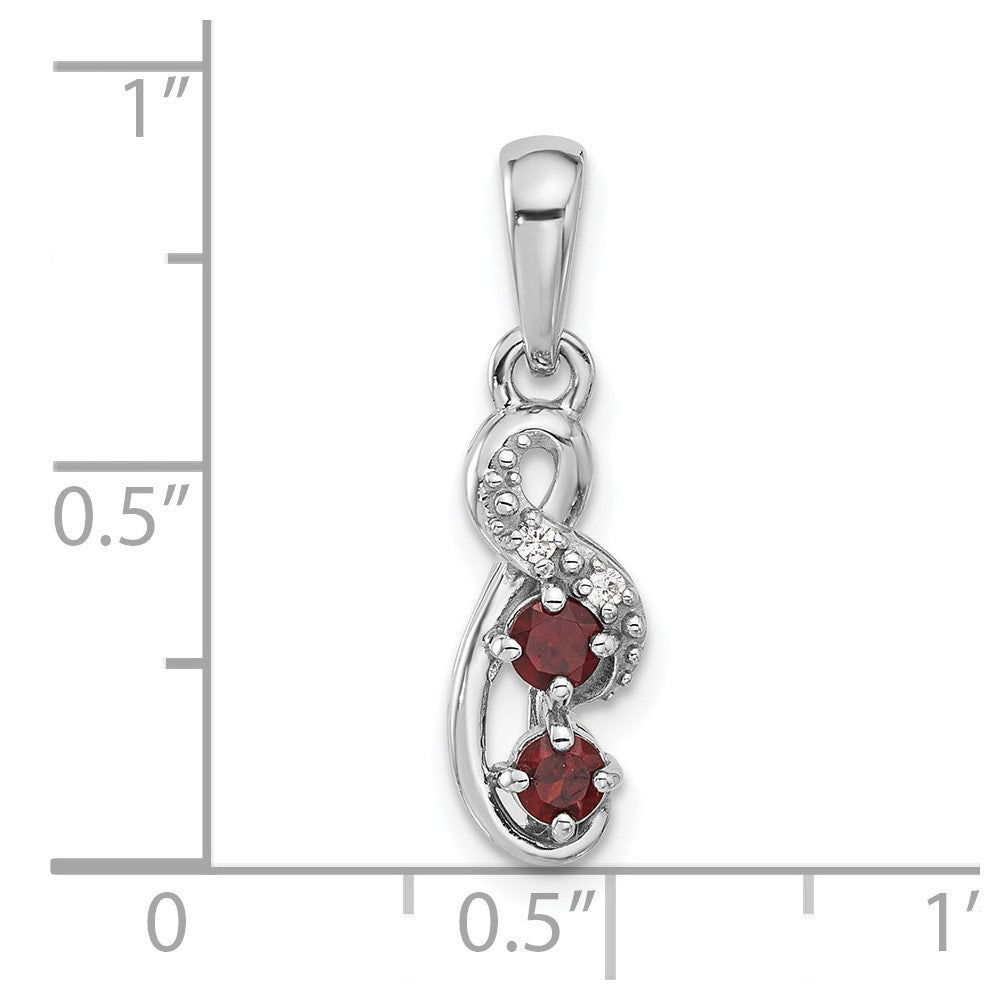 Sterling Silver Rhodium-Plated Garnet and CZ Swirl Pendant
