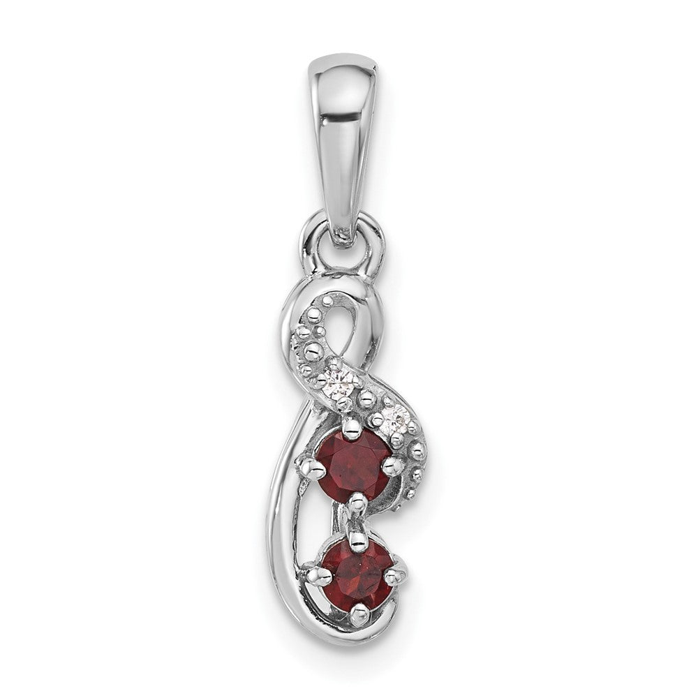 Sterling Silver Rhodium-Plated Garnet and CZ Swirl Pendant