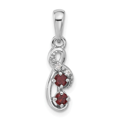 Sterling Silver Rhodium-Plated Garnet and CZ Swirl Pendant