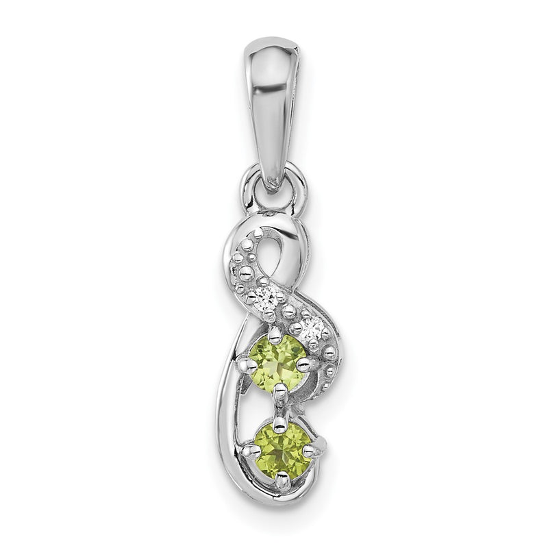 Sterling Silver Rhodium-Plated Peridot and CZ Swirl Pendant