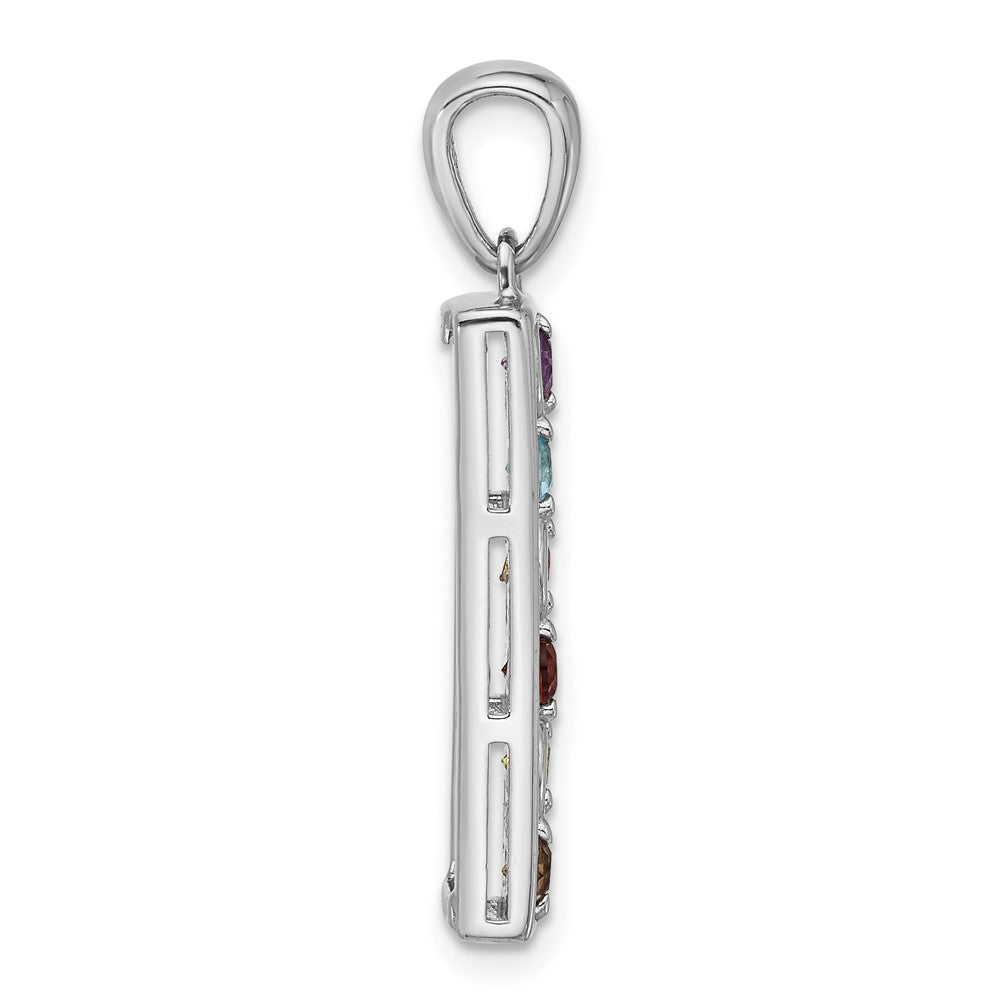 Sterling Silver Rhodium-Plated Rainbow Multi Gemstone Pendant