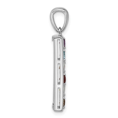 Sterling Silver Rhodium-Plated Rainbow Multi Gemstone Pendant