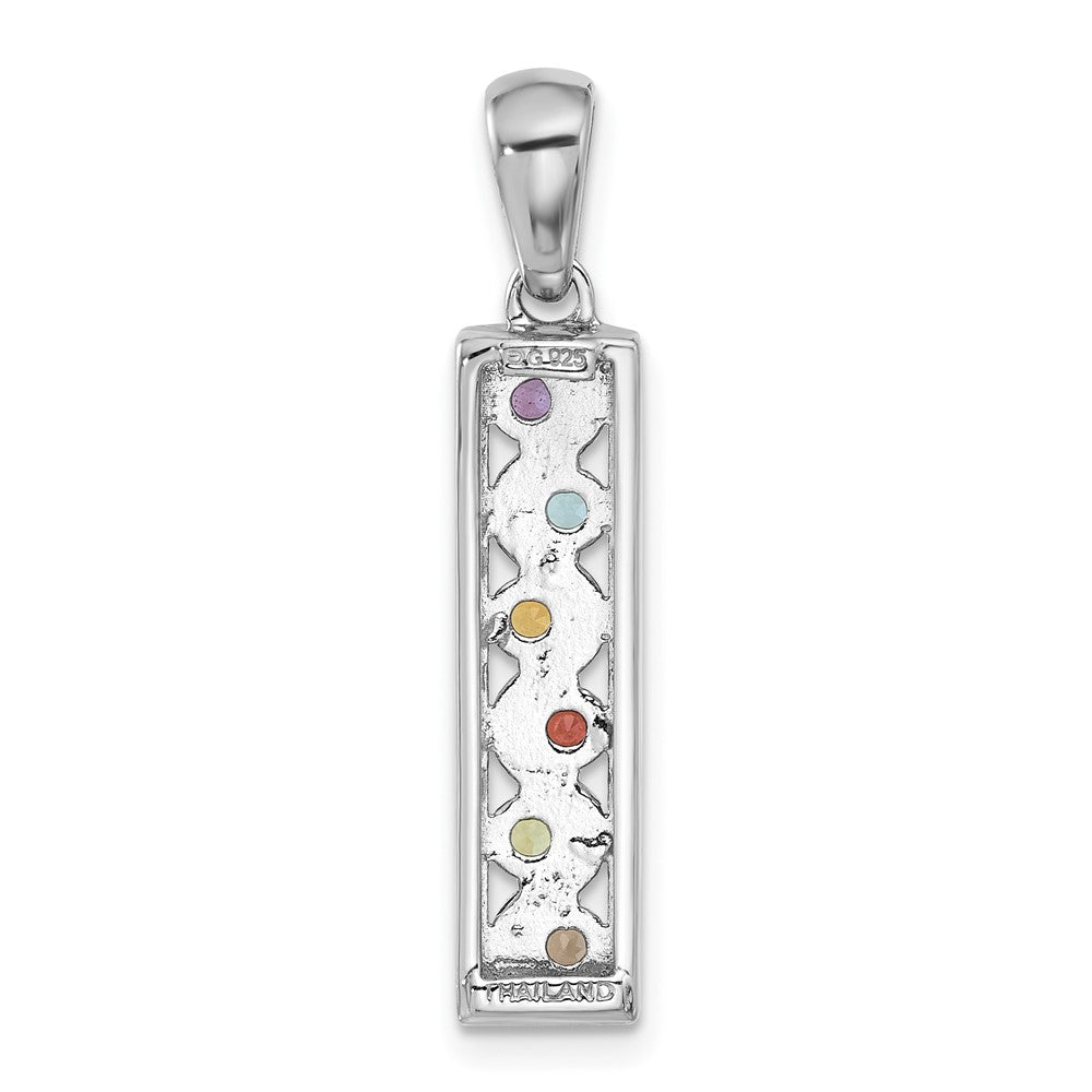 Sterling Silver Rhodium-Plated Rainbow Multi Gemstone Pendant