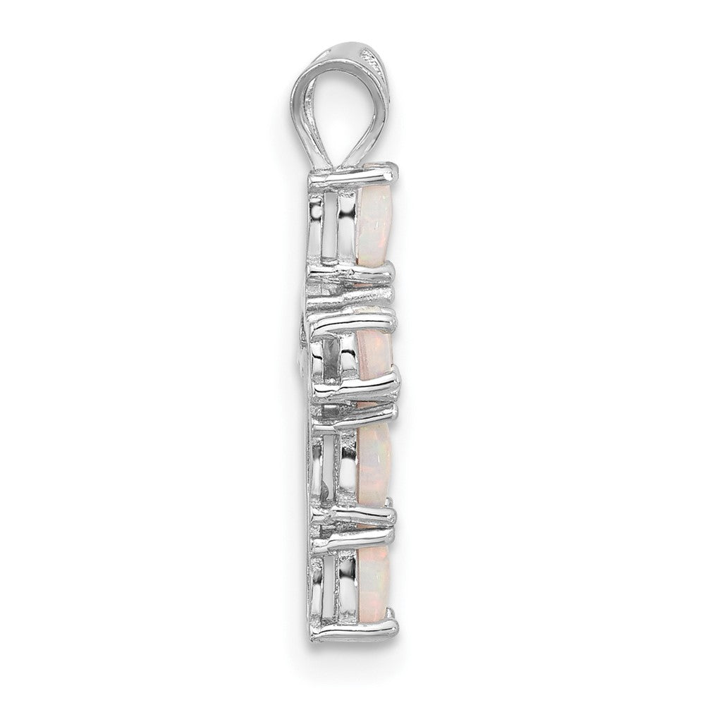 Sterling Silver Flash Platinum-Plated Created Opal Cross Pendant